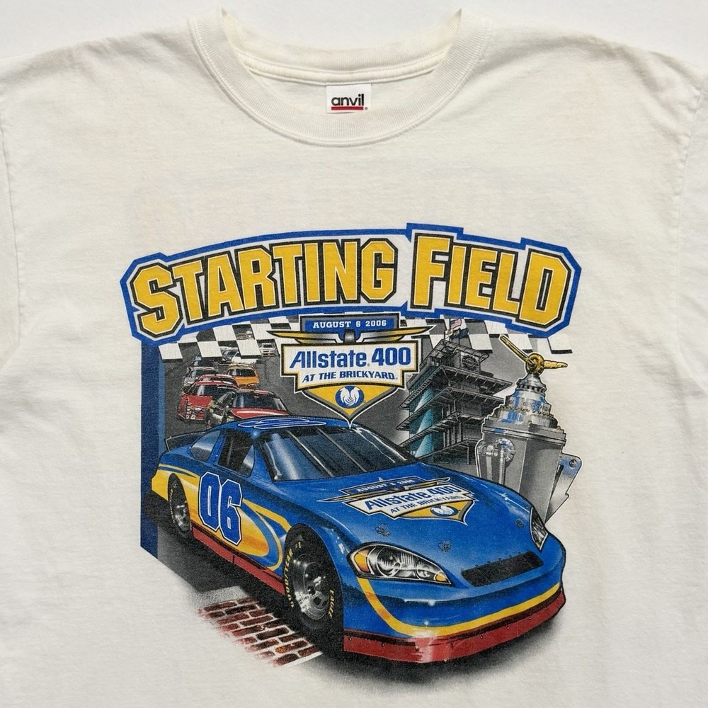Vintage Y2K NASCAR Allstate 400 at the Brickyard Jeff Burton T-Shirt White L Tee